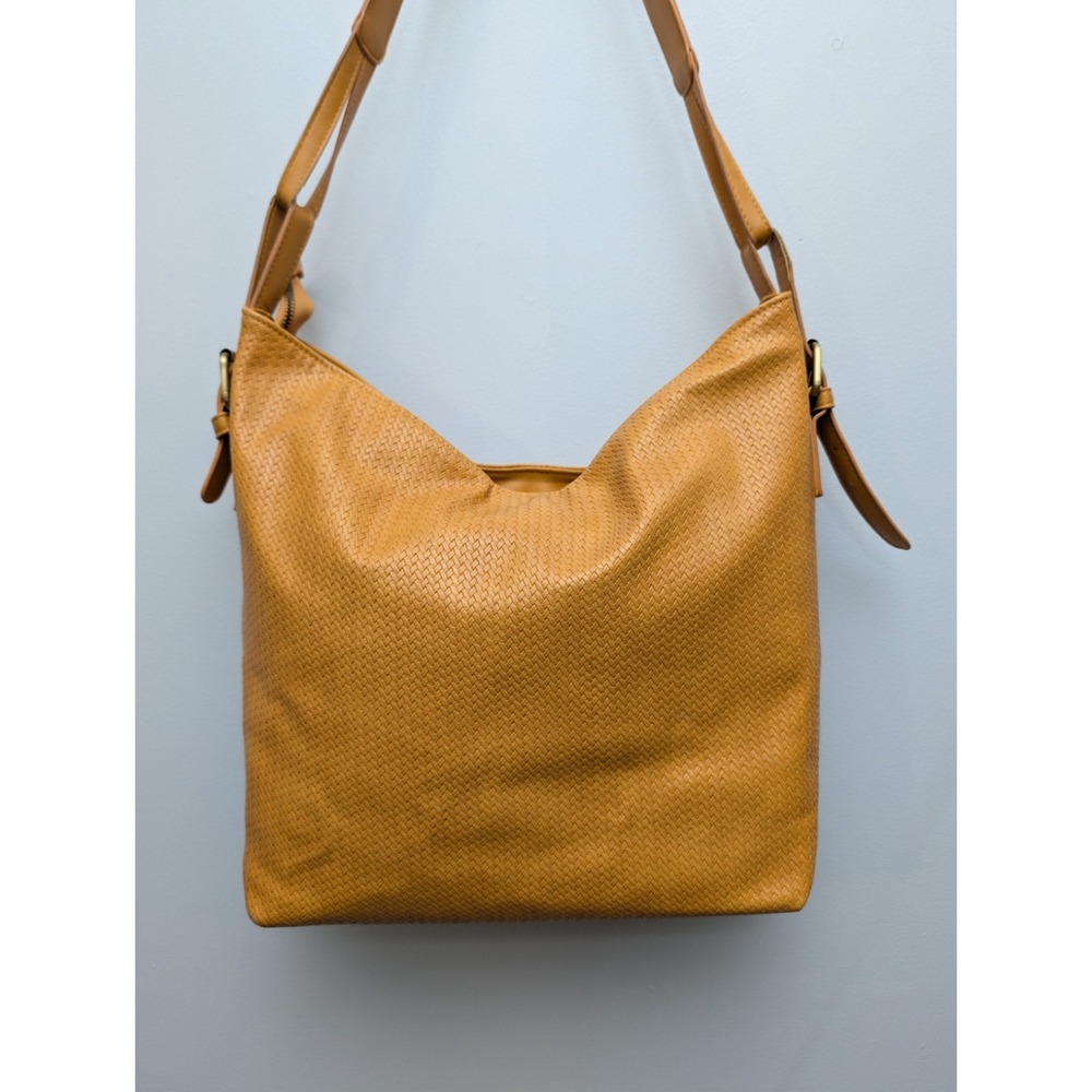 Anthropologie Otis Slouchy Tote Bag Purse Faux Leather Weaved Yellow Large